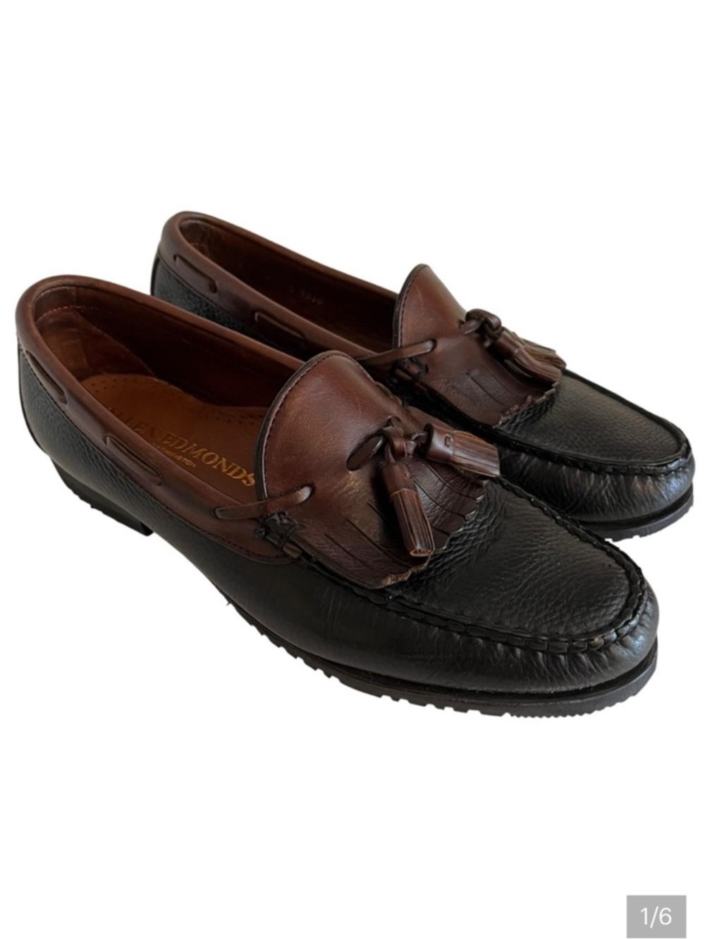 Allen Edmonds  Brown and Black Leather "Port Washington" Tasseled Loafer…